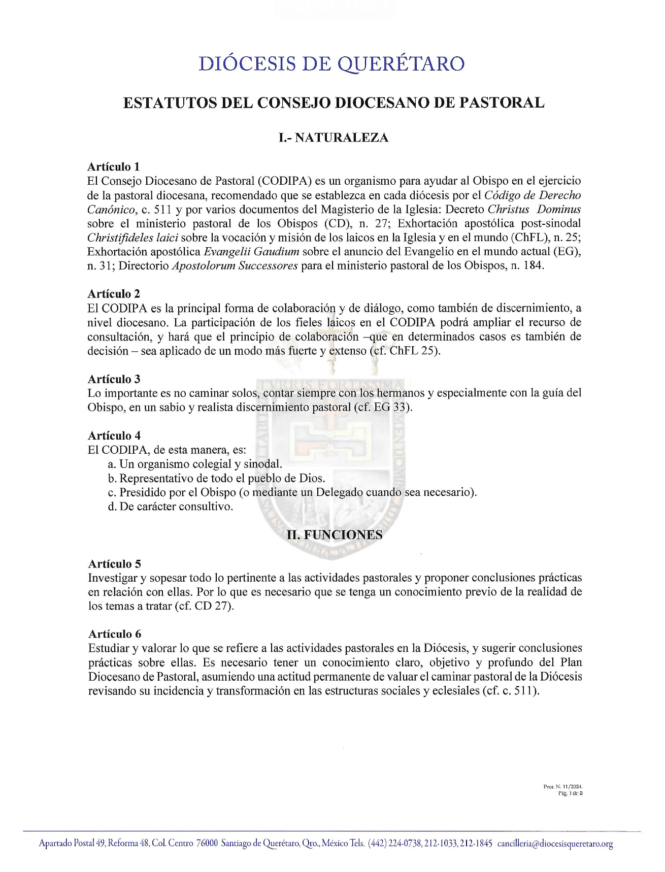 Prot. N. 11/2024 Asunto: Decreto de Constitución del Consejo Diocesano de Pastoral y aprobación de sus Estatutos 3